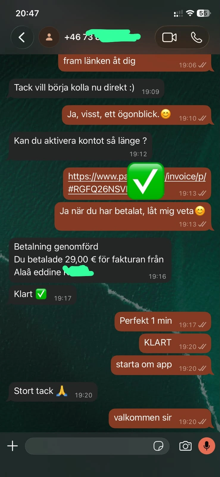 Skärmbild av en kunds meddelande om sitt abonnemang